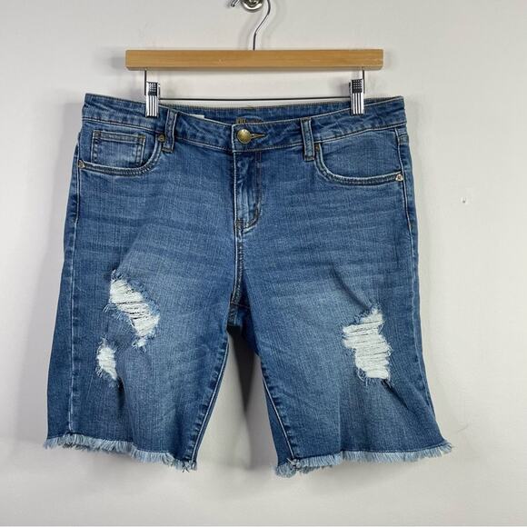 Kut from the Kloth Sophie Stretch Denim Distressed Bermuda jean shorts womens 8 - Picture 1 of 13
